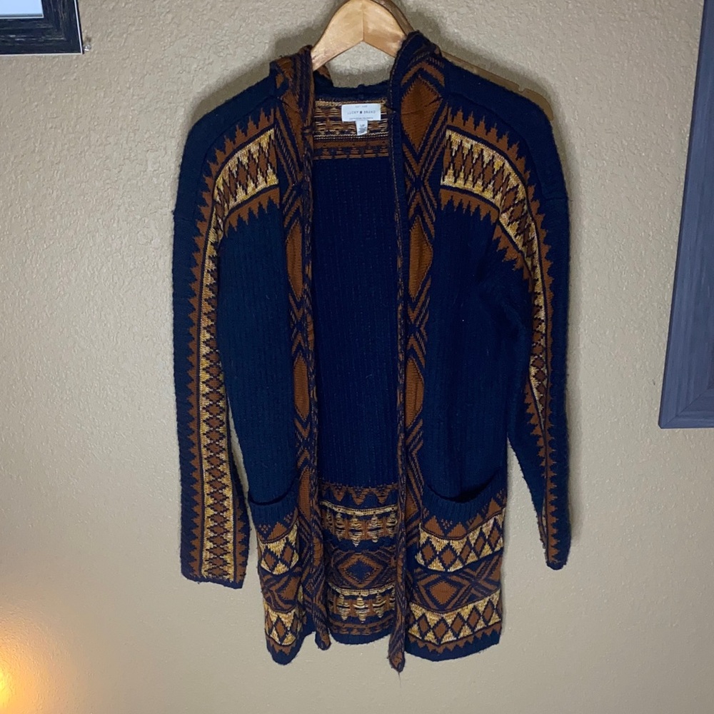 Lucky Brand Navy and Orange Knit Sweater